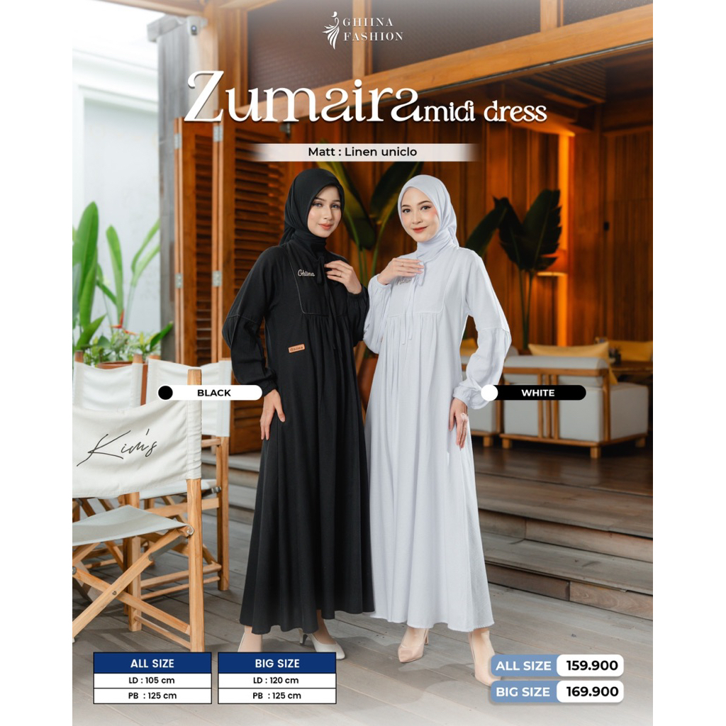 ZUMAIRA MIDI DRESS//GAMIS HITAM PUTIH UMROH DAN HAJI