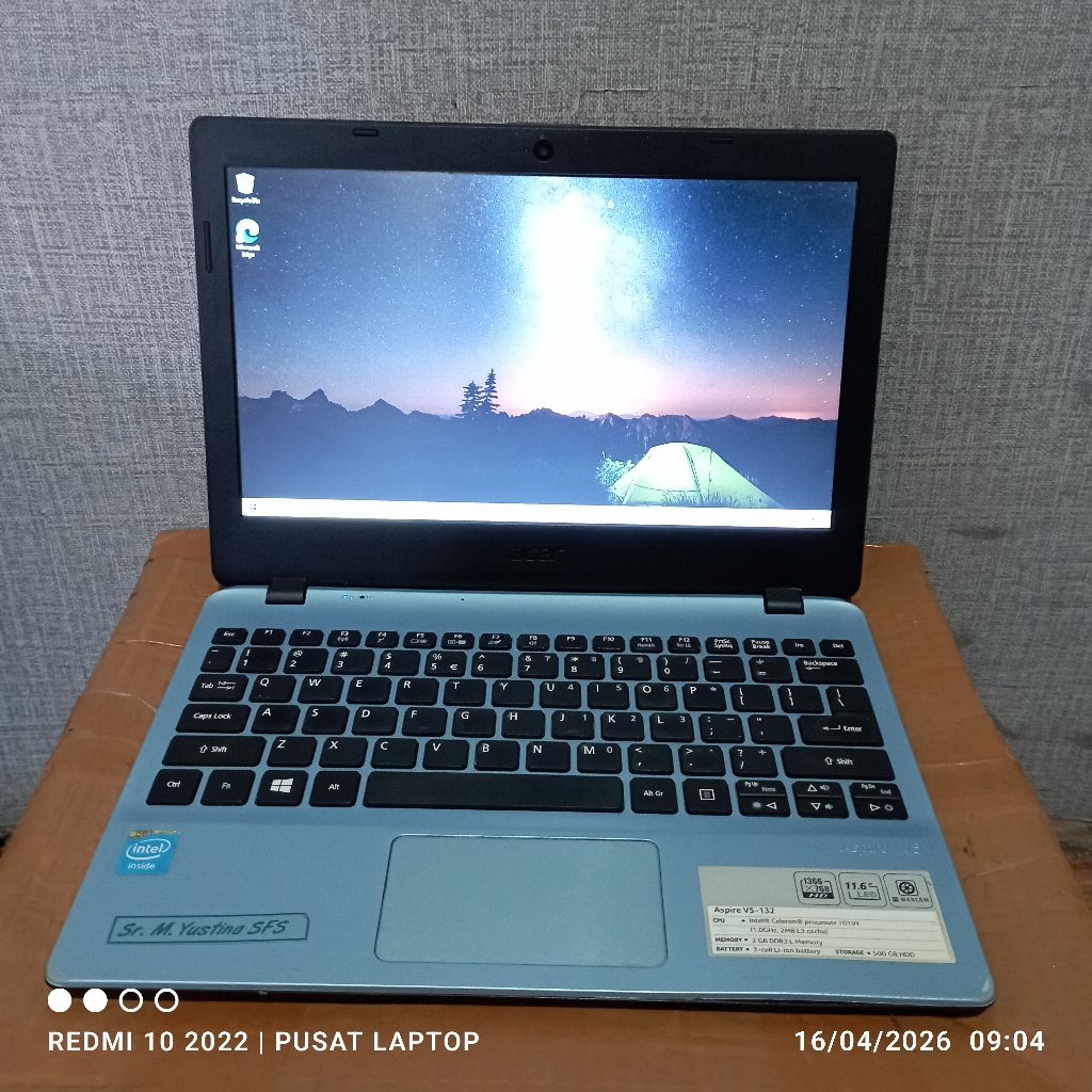 Laptop Acer Aspire V5-132 windows 10 prosesor Intel Celeron Ram6gb DDR3 HDD500g Mesin Normal tested 