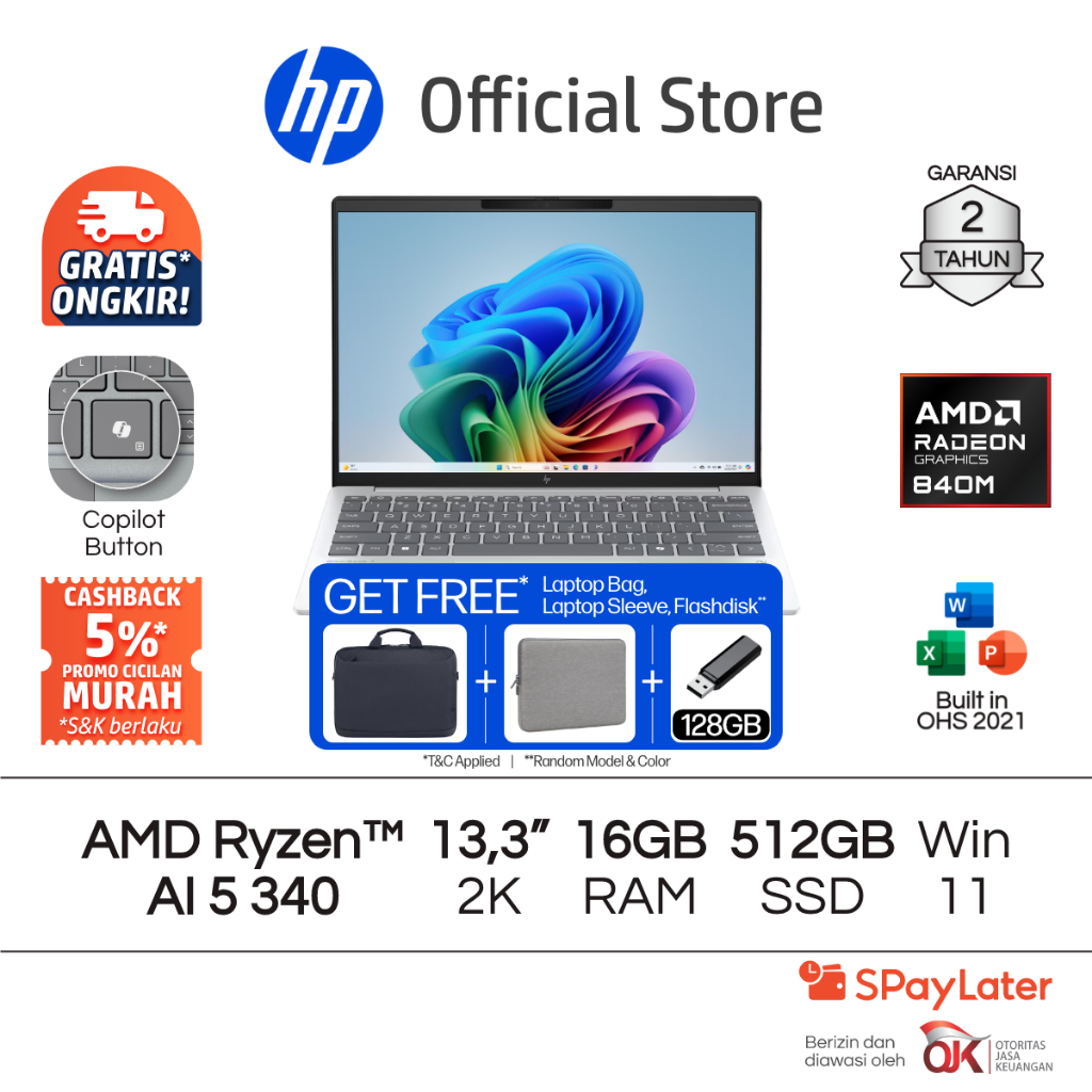 Laptop HP Pavilion Aero - OmniBook 7 Aero [NEW] AMD Ryzen 5 Radeon 16GB RAM 512GB SSD Silver / Blue 