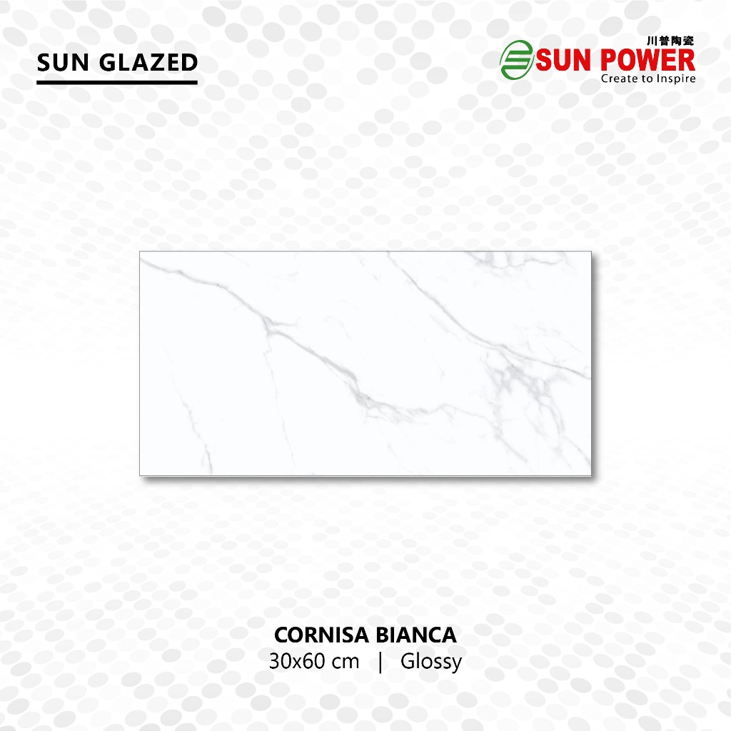 SUN POWER Cornisa Bianca 30x60 Glossy – Keramik Tiles (Sun Glazed Tiles) Lantai & Dinding Sun Power 