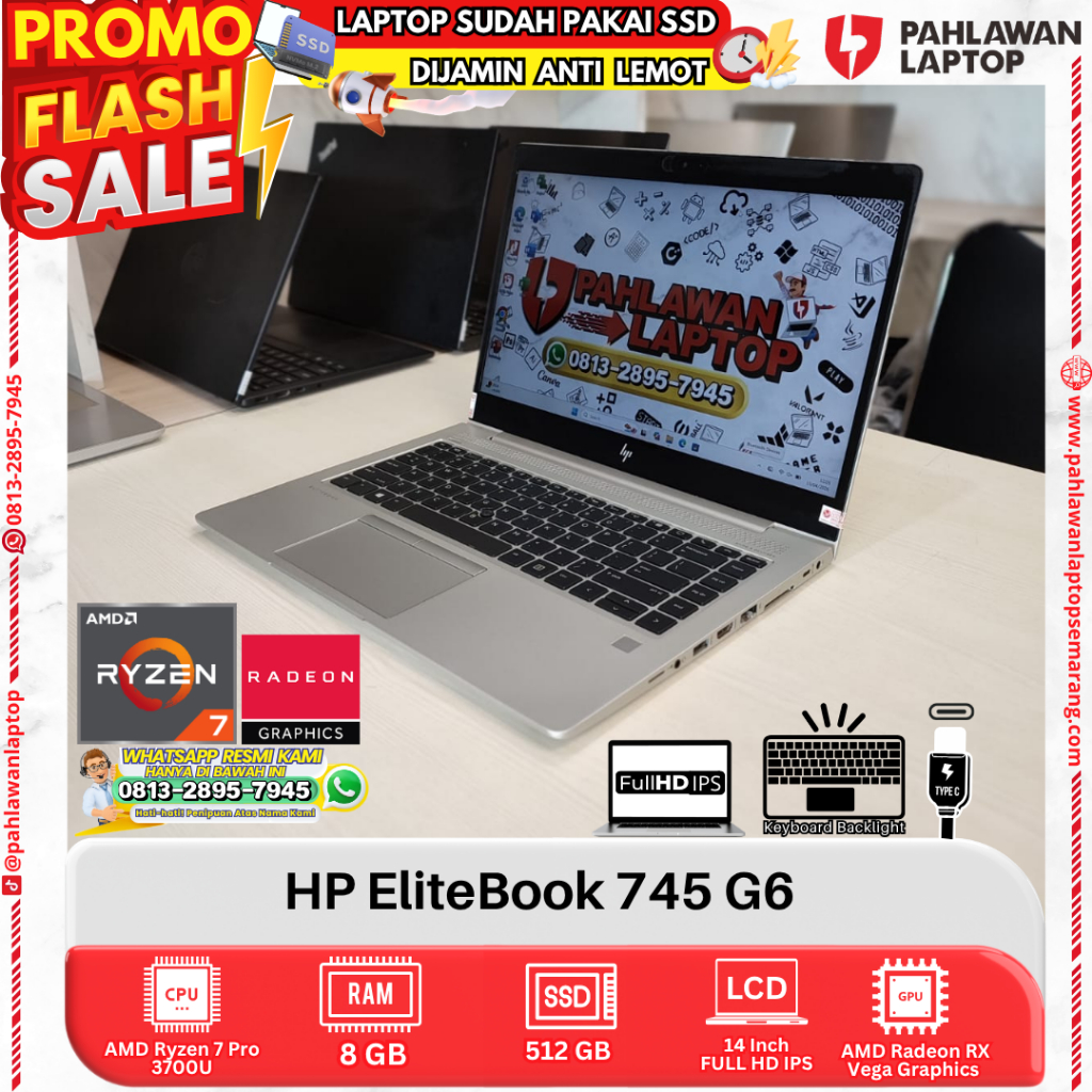 LAPTOP HP EliteBook 745 G6 AMD Ryzen 7 Pro RAM 8GB SSD 512GB