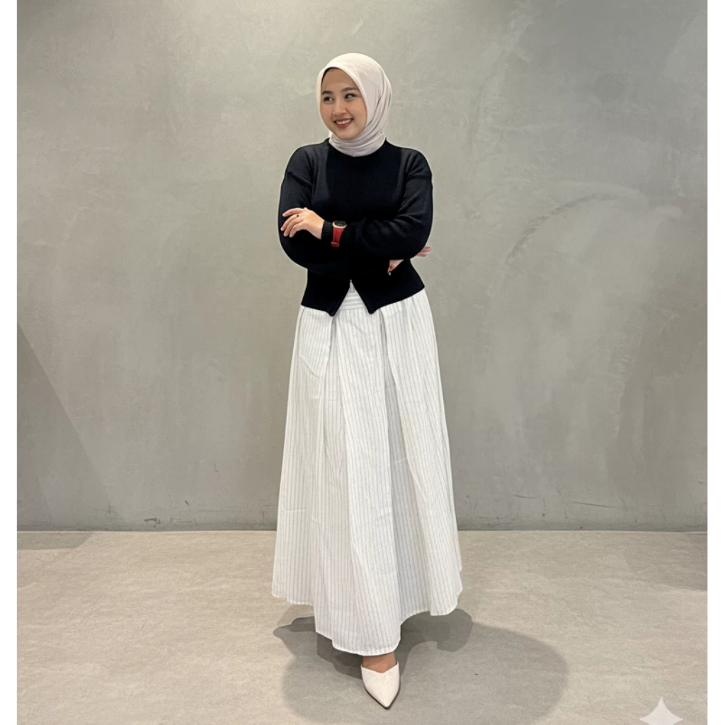 BESTPROMO Rok Wanita Flare Midi Korean Style - Nyaman Dipakai, Kain Semiwol Lokal, Desain Elegan