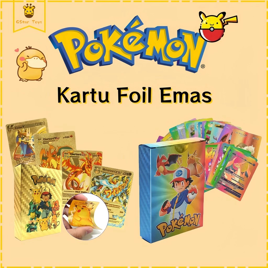Kartu Pokémon/Naruto Gold Metal Bahan Metal Berkualitas Tinggi isi 55 kartu