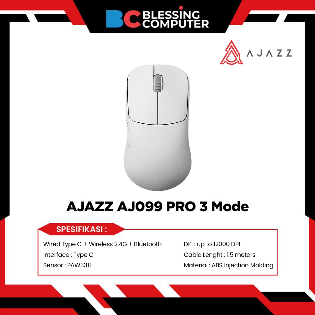 Mouse Gaming Wireless AJAZZ AJ099 PRO 3 Mode White