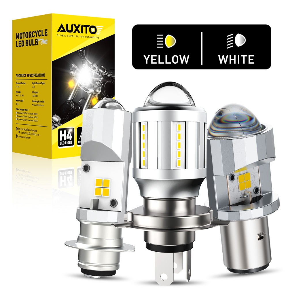 Lampu Motor LED H6 H4 T19 P15D Projector Super Terang 2 WARNA Kuning Putih 6000LM  Halogen High Low 