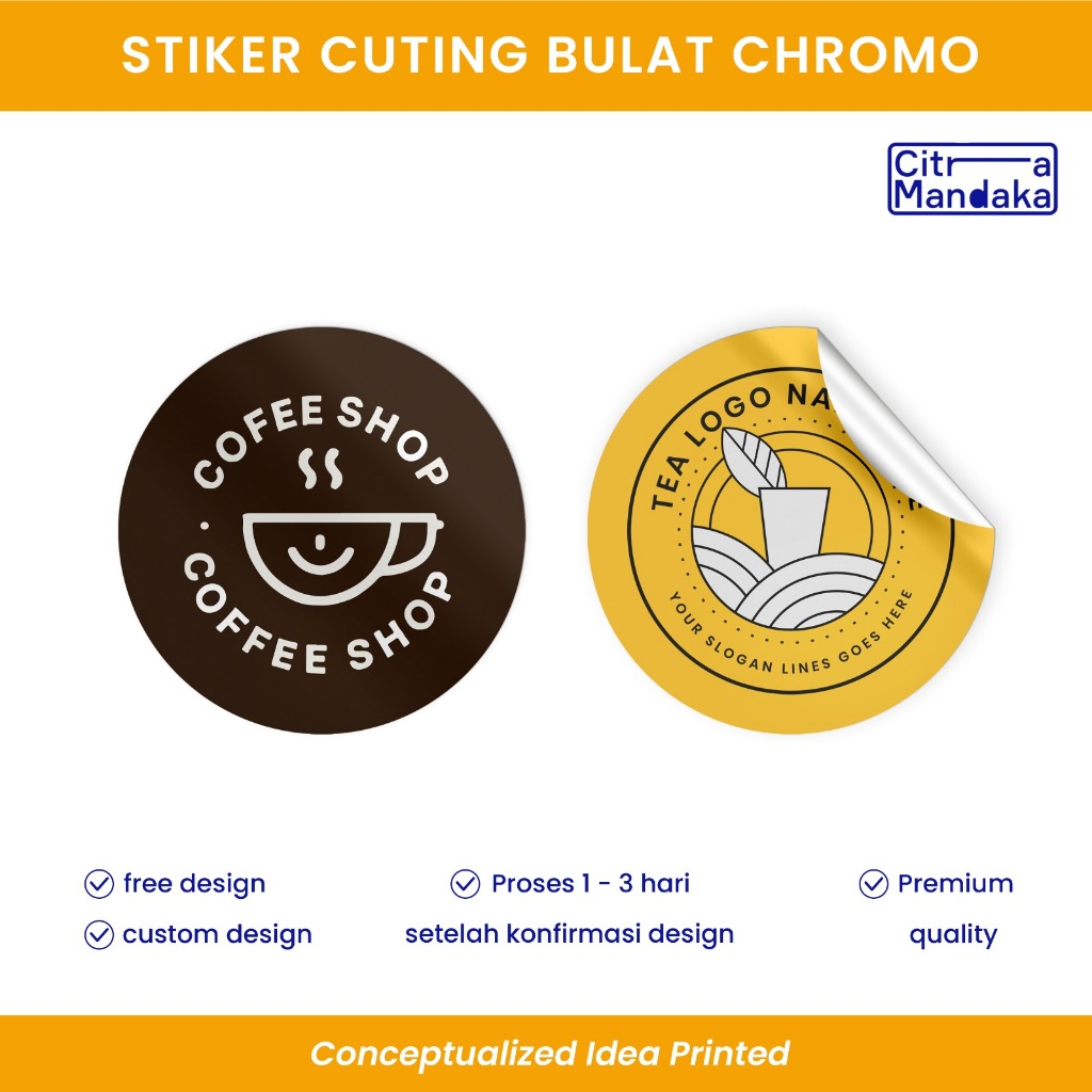 Stiker Chromo Custom Logo Usaha | Label Makanan Minuman Cutting Kisscut Free Design