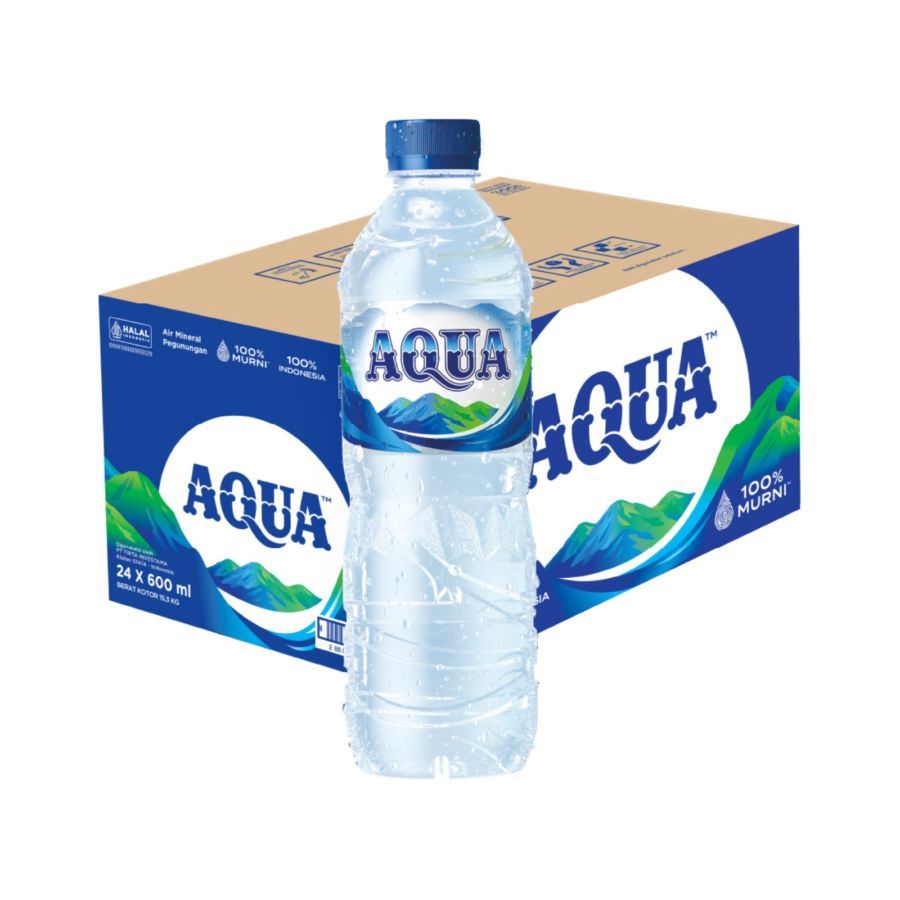 Aqua Botol Sedang 1 Kardus (600ml) isi 24 Botol - Air Mineral Merek Aqua