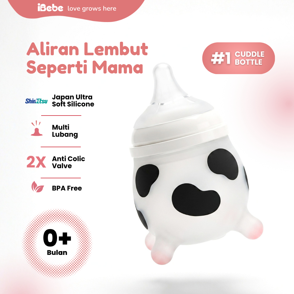 (trending dot sapi)iBebe MooMoo botol susu MooMooKu untuk Bayi 0 6 bulan Anti Tumpah Bocor Newborn |