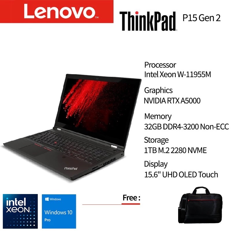 Lenovo ThinkPad P15 Gen 2 Xeon W-11955M 32GB 1TB NVidia RTX A5000 16GB Win10Pro 15.6" UHD OLED Touch