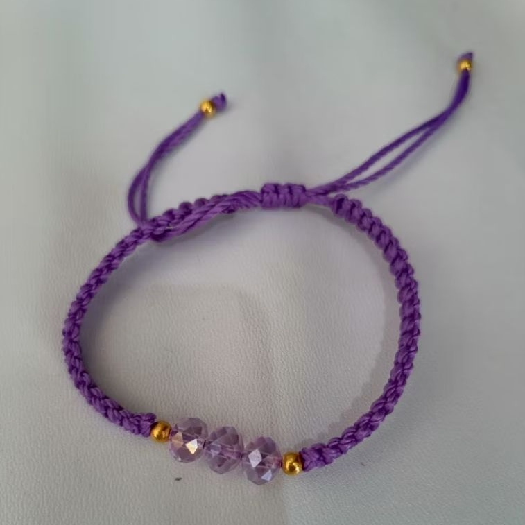 Gelang Tali Batu Crystal Ceko ( Ungu )