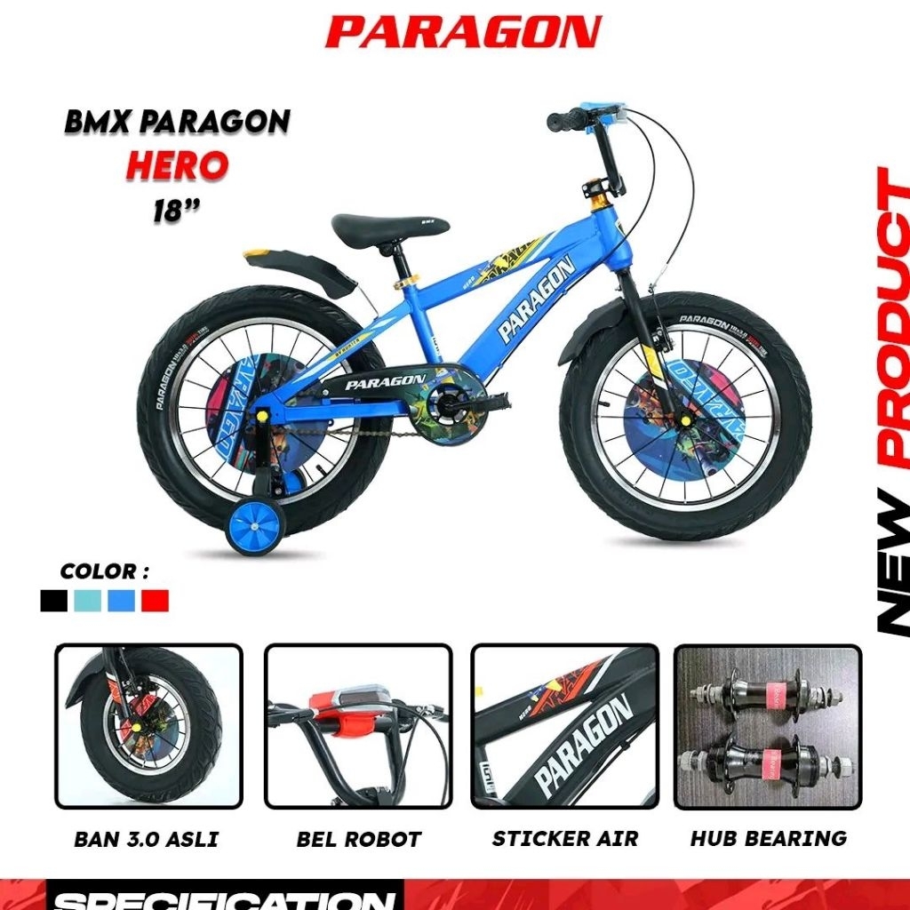 PARAGON HERO 18 in BAN SUPER 3.0 SEPEDA BMX UNTUK ANAK COWOK, VELG ALLOY (UNTUK USIA 6 THN -  9 THN)