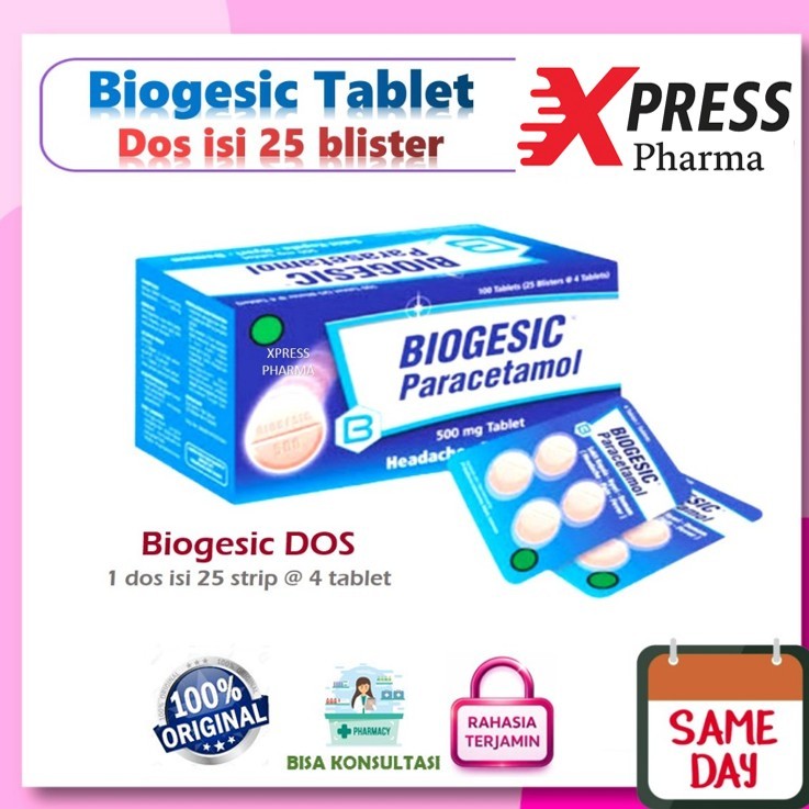 XPRESS  DOS Biogesic isi 25 strip @ 4 Tablet - Obat Penurun Panas biogesik Bio Gesic Gesik Dus Box B