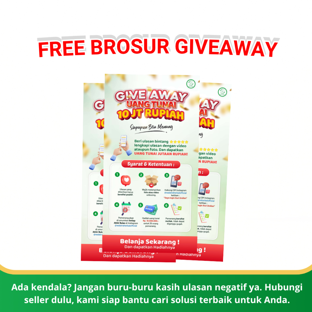 GRATIS BROSUR GIVE AWAY UANG TUNAI 10 JT SETIAP PEMBELIAN PRODUK HERBAL  DI MUHANI HERBAL !