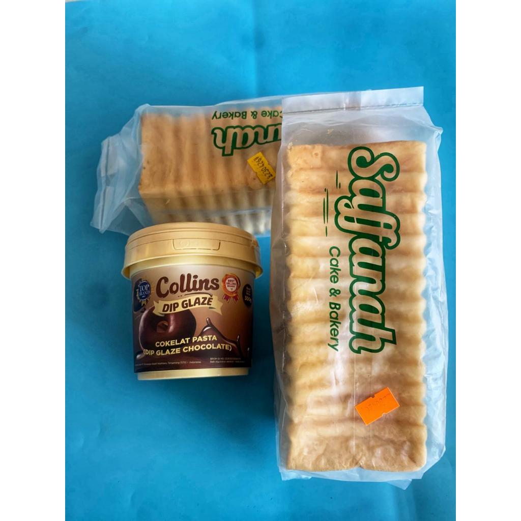 PAKET JAJANAN (Collins Dip Glaze Coklat 300g, roti bakar)-halal roti bandung