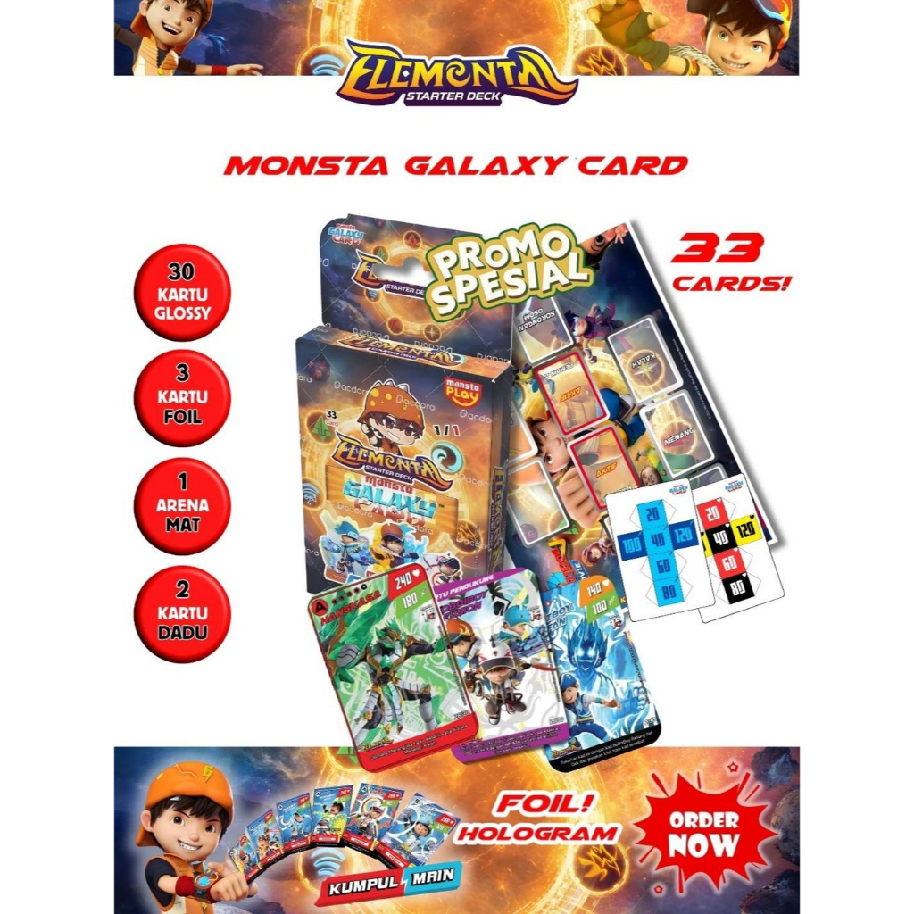 Paket Lengkap Kartu BoBoiBoy Starter Deck Elemental isi 30 Kartu + 3 Foil + Arena Mat