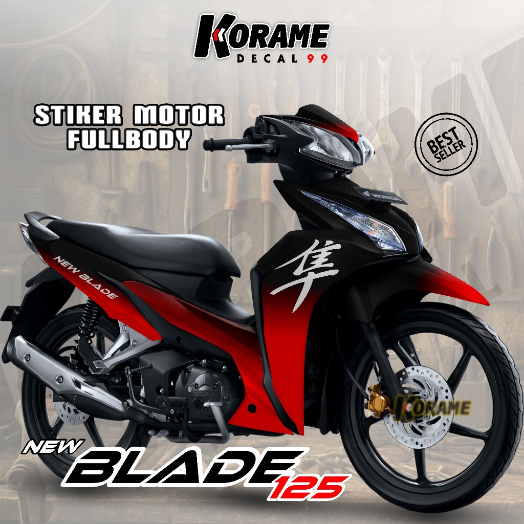 Decal Honda Blade 125 New Full body - Stiker Variasi Blade New 125 Model Black Tutone Series