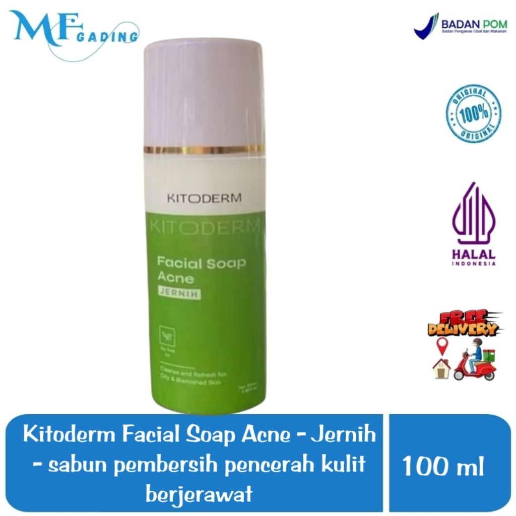 Kitoderm Facial Soap Acne JERNIH - Sabun wajah ( Bening ) untuk kulit berjerawat - jerawat - BPOM