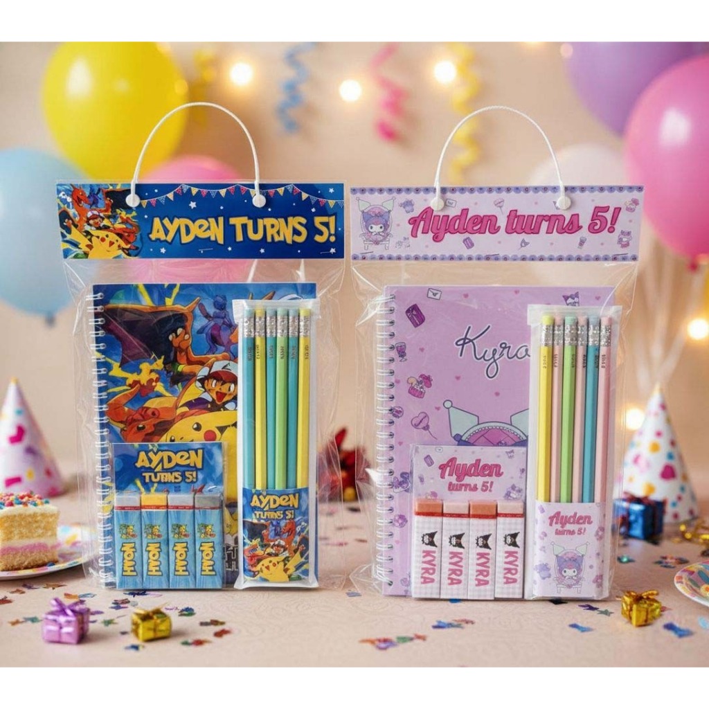 Goodie bag notebook, pencil & eraser set - souvenir ulang tahun anak custom hampers ultah