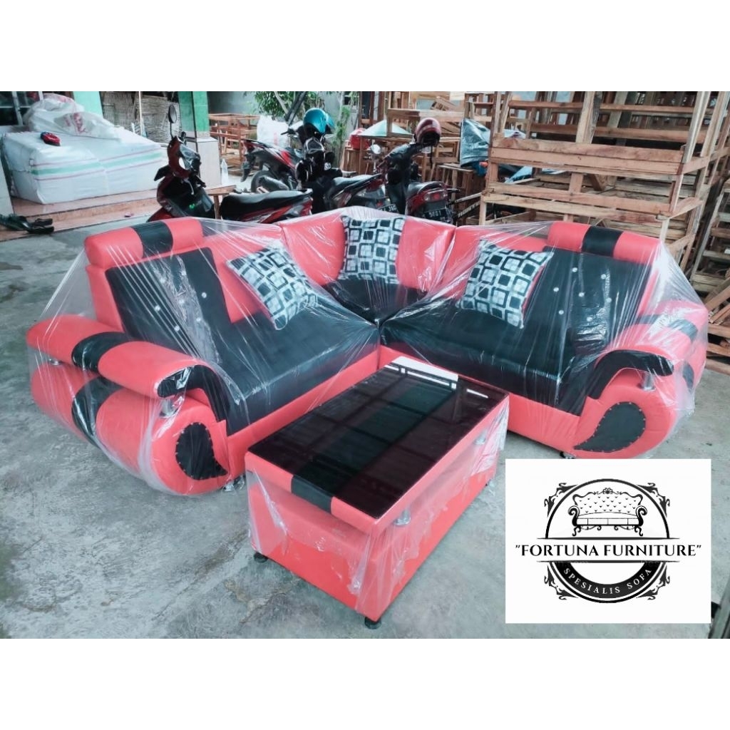 Sofa sudut Minimalis | free bantal dan meja kaca | kursi tamu