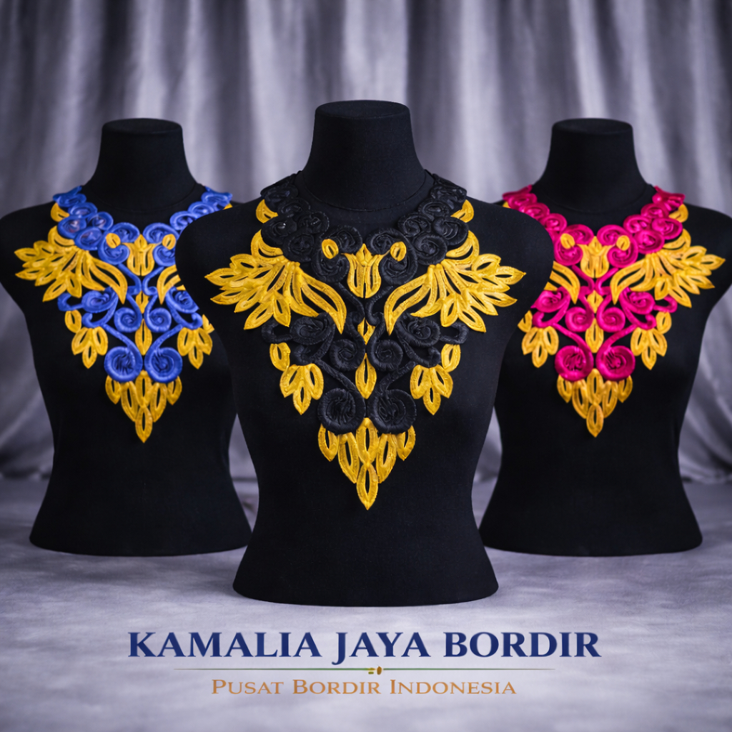 Renda Bordir Aksesoris Tari Coker Anak Motif Daun Bordir Tempel Kebaya Mewah Payet Emas Motif Bunga