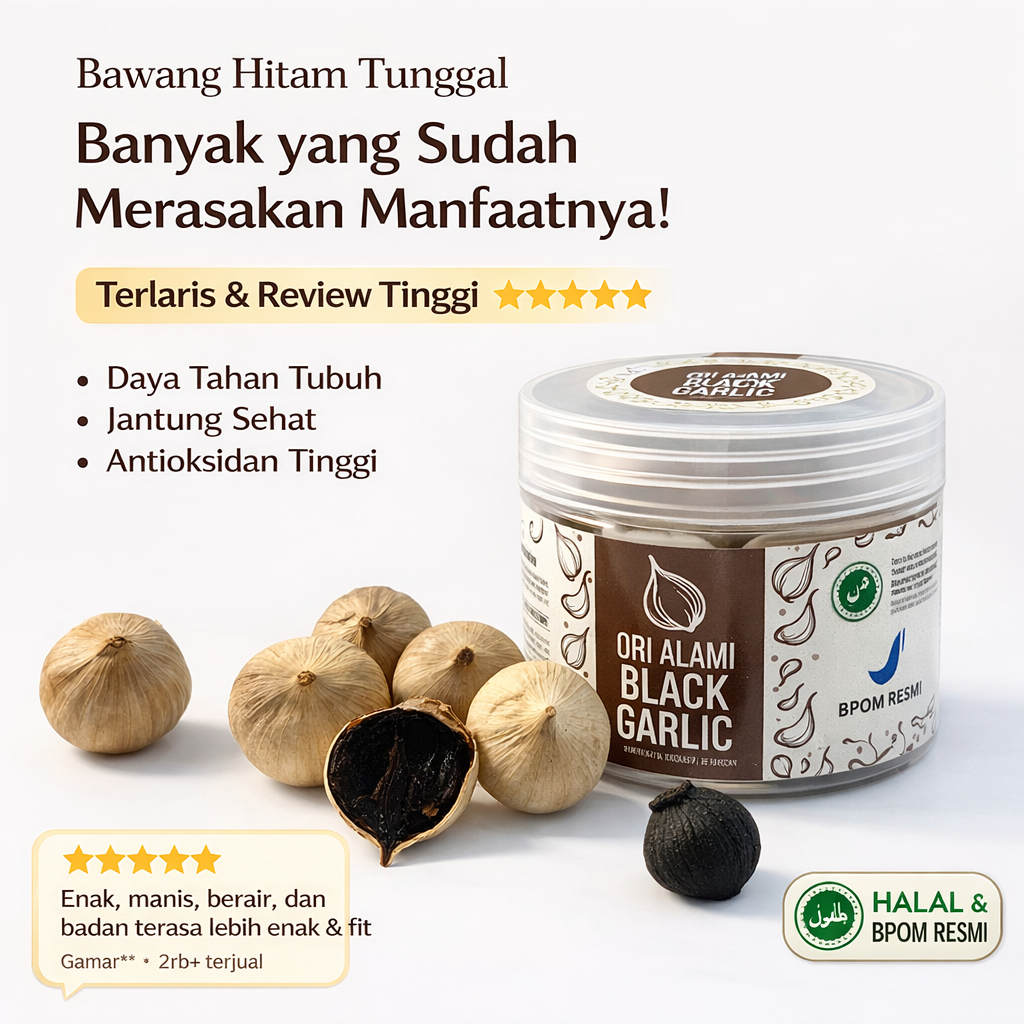 Black Garlic Solo Bawang Hitam Tunggal Bawang Lanang 250 Gram Herbal Premium Asli