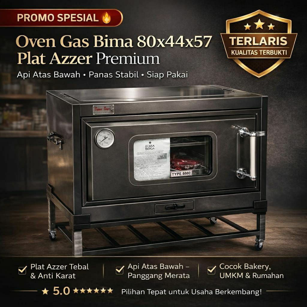 Oven Gas Bima 80x44x57 Plat Azzer Premium – Api Atas Bawah, Panas Merata, Siap Pakai untuk Bakery & 