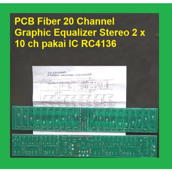 PCB Fiber 20 Channel Graphic Equalizer Stereo 2 x 10 ch pakai IC RC4136