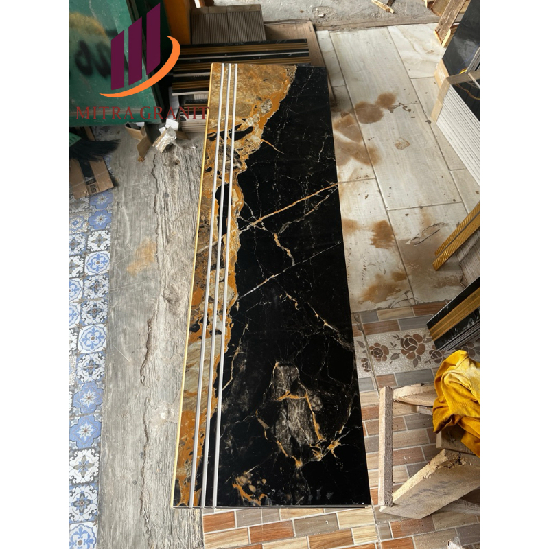 ANAK TANGGA GRANIT MOTIF MARMER GLOSY CUSTOM UKURAN 30x100 20X100 MOTIF MARMER PREMIUM GOLD