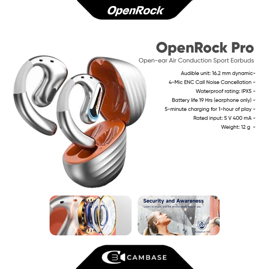 OpenRock Pro TWS Open Ear Air Conduction aptX Sport Earbuds Earphone - Silver