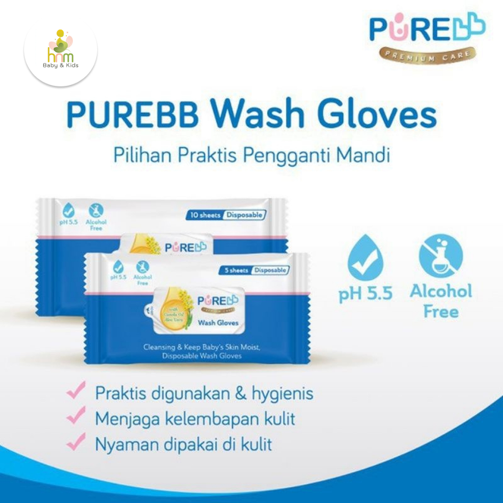 Purebb Wash Gloves 10s / Washlap tisu mandi bayi