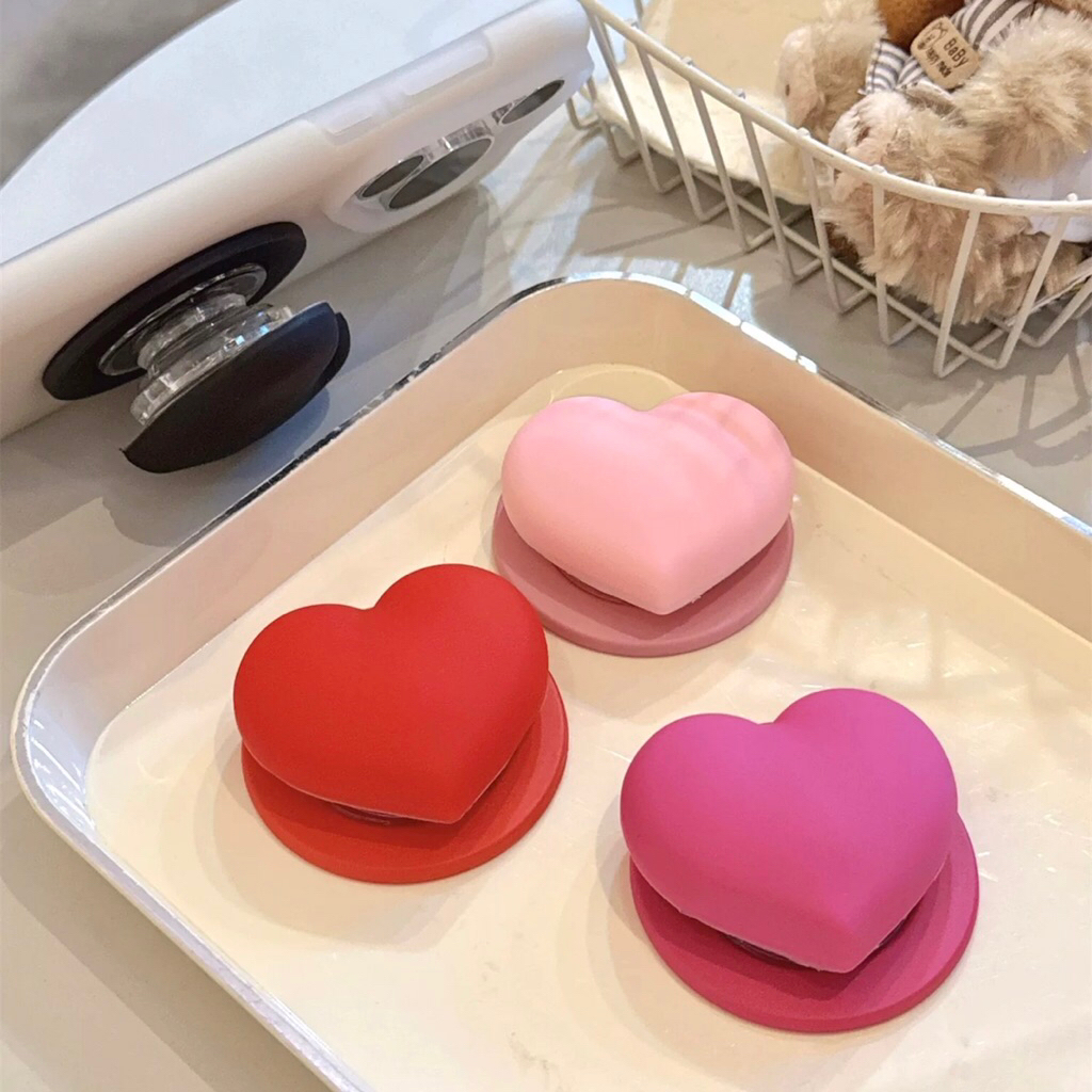 [Ready] Socket Griptok Magnet Bentuk Love Hati 3D Pink Merah Hitam - Phone Grip Universal Bisa untuk