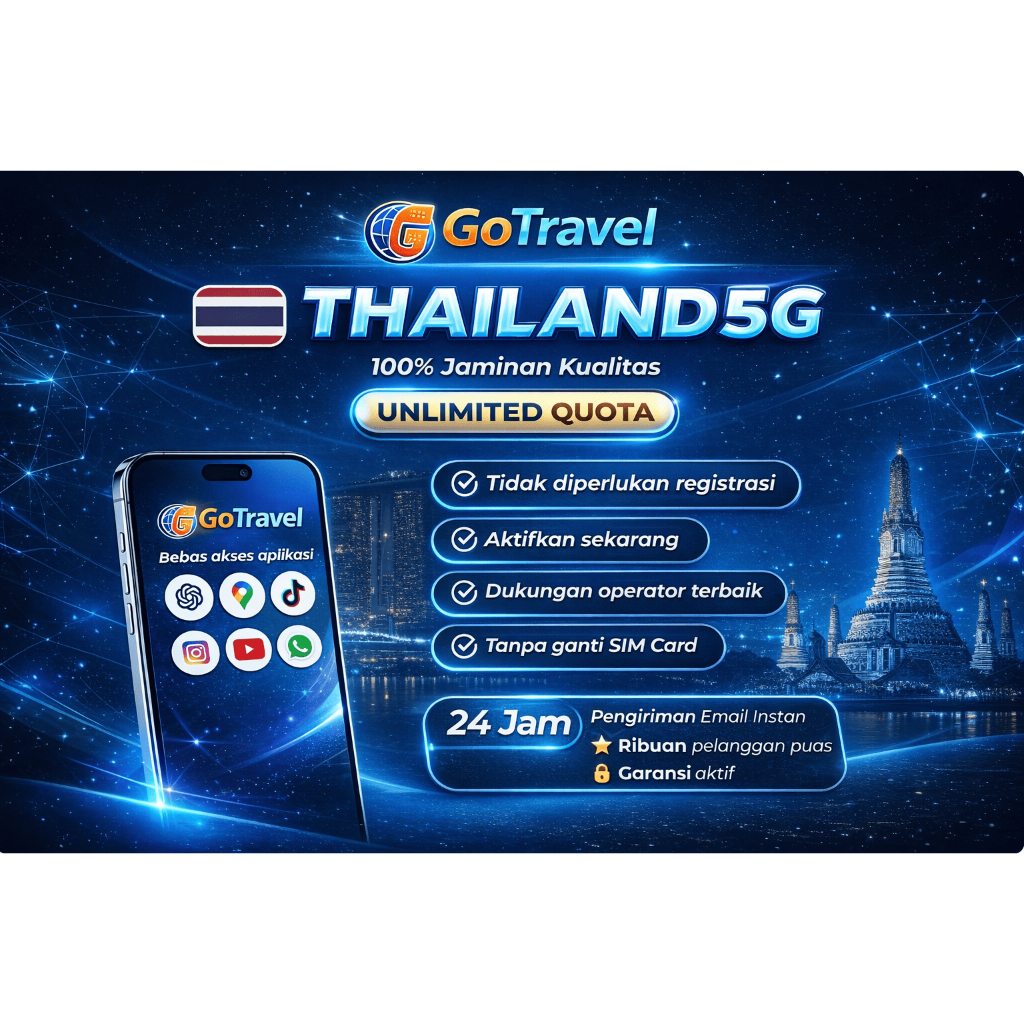 eSIM Thailand Bangkok 1,2,3 Hari 0,5GB,1GB,2GB,3GB - 4G LTE/5G, Internet Unlimited,Hotspot, No Calls