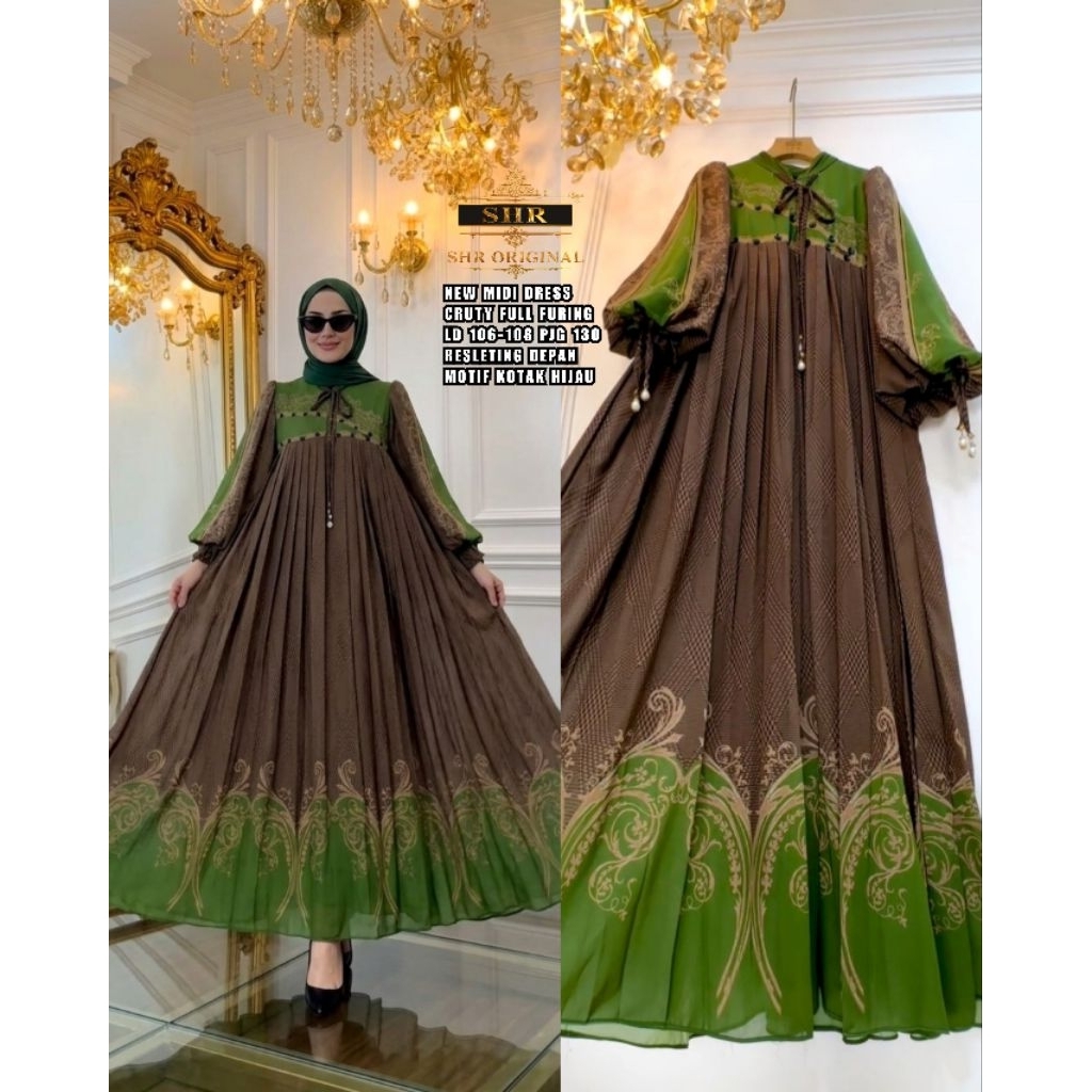 SHR MIDI DRESS DUA WARNA KOTAK MEWAH