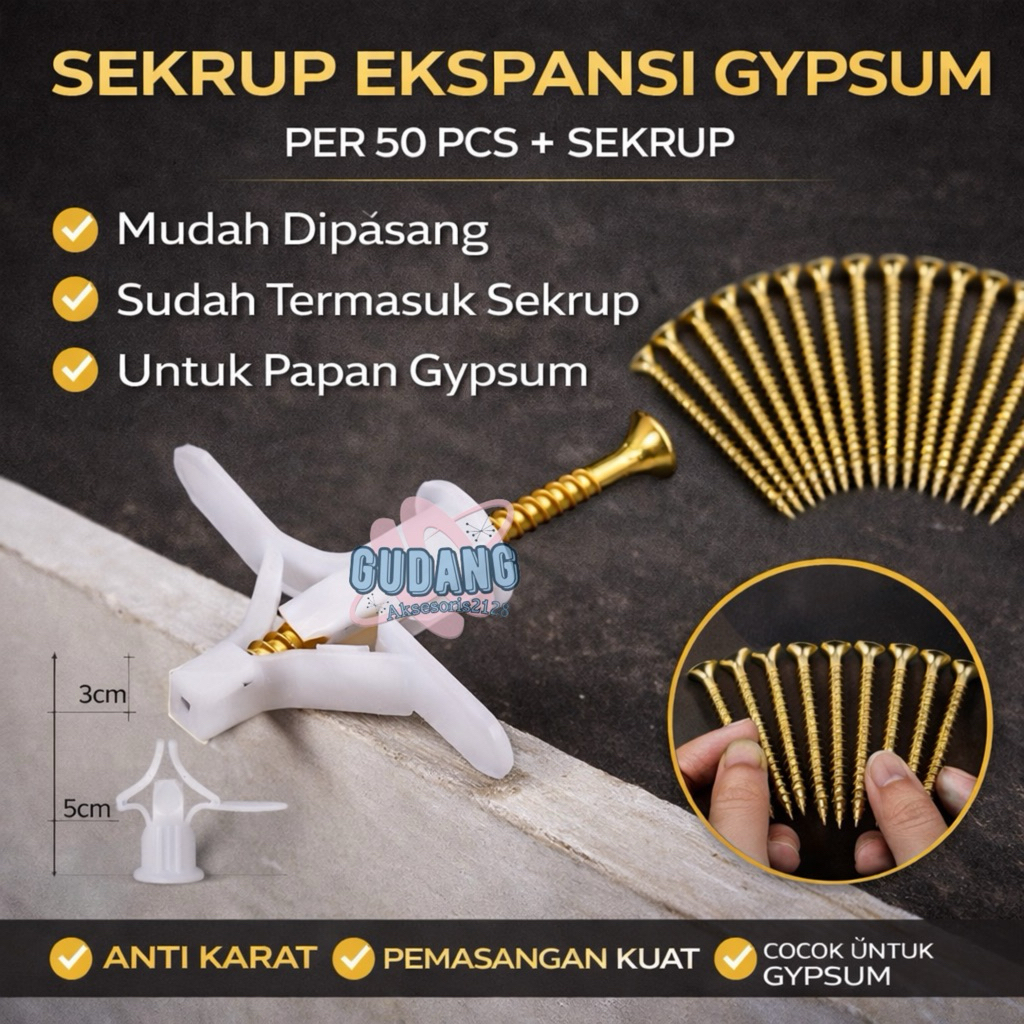 (50pcs) Sekrup ekspansi gypsum 50 pcs model kupi gypsum anchor plus sekrup untuk papan gypsum kuat d