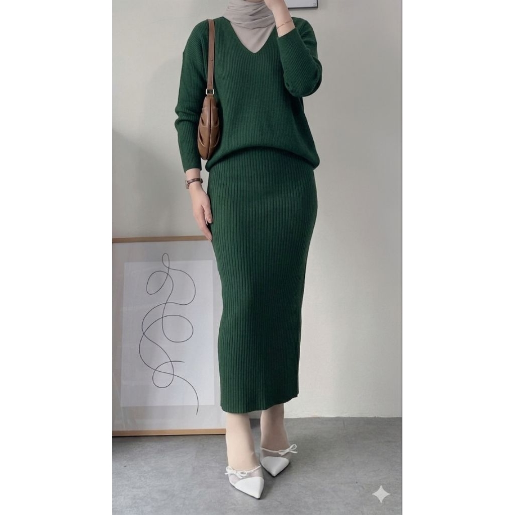 Setelan Rok Rajut Wanita Premium