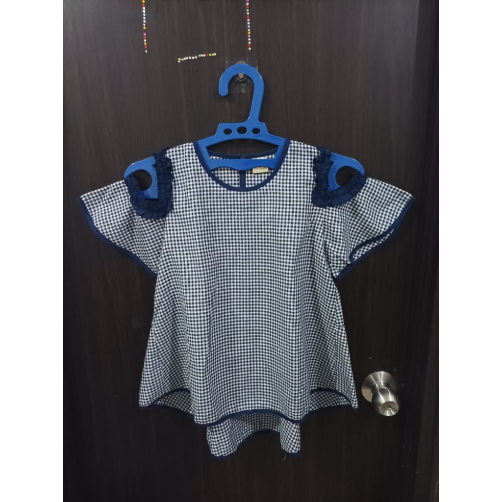 preloved blus anak perempuan little world kotak navy