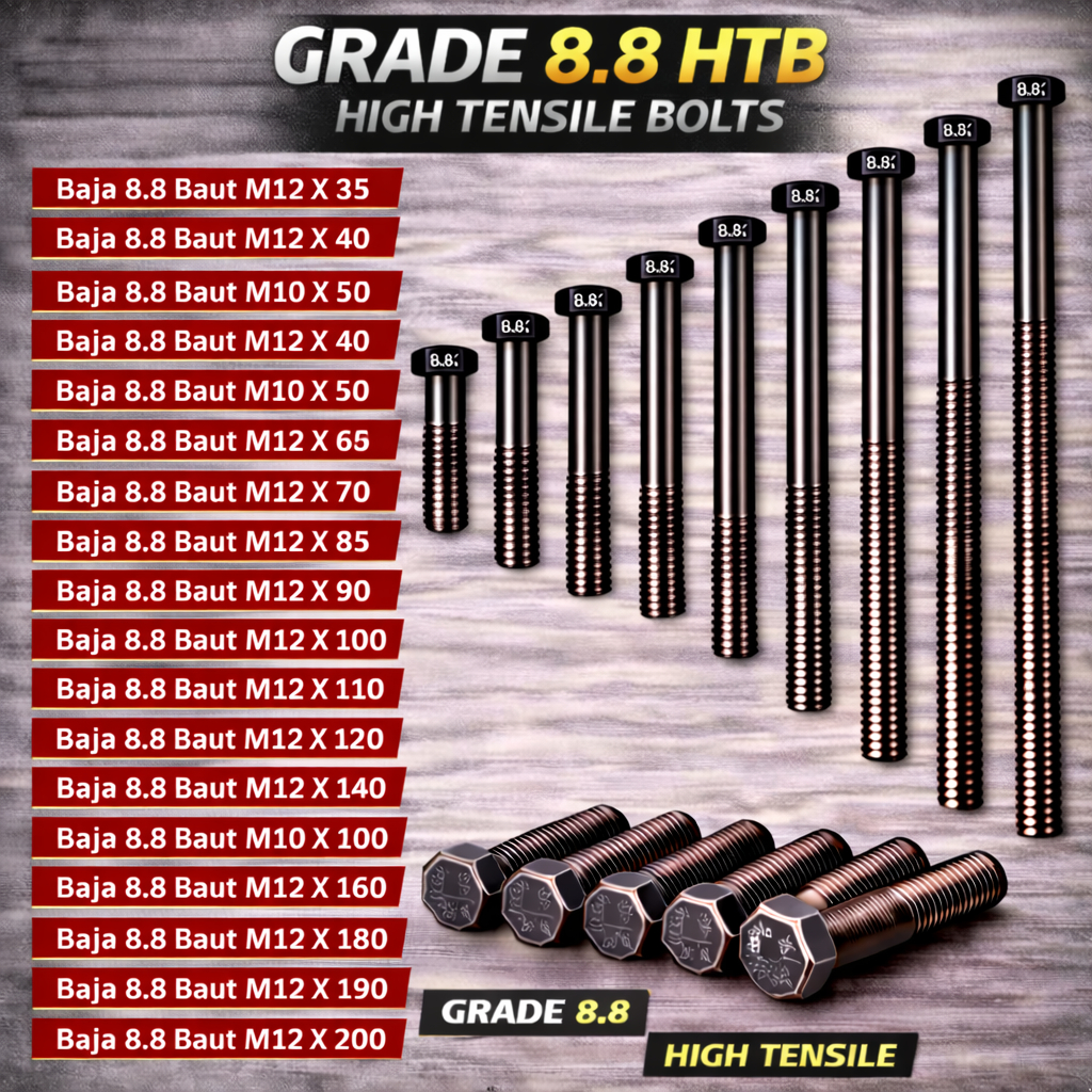 Baja 8.8 Baut M12X110 / Baut 12X110 / M12 X 110 / 12 X 110 Grade 8.8 HTB - High Tensile Bolt Half Dr