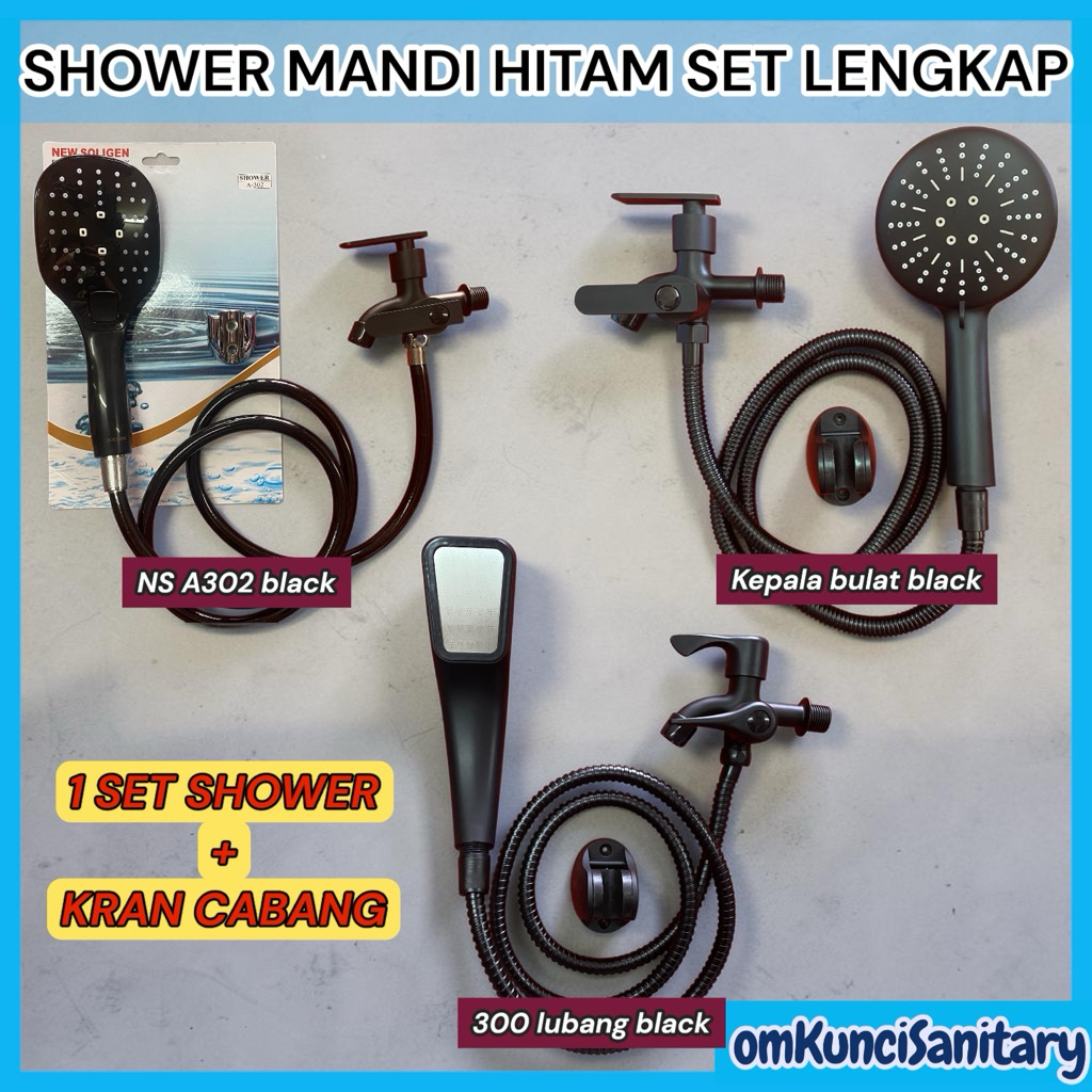 Set Shower Hitam Paket Shower Hitam Komplit Kran Cabang Shower Mandi Kran Double HITAM MURAH Shower