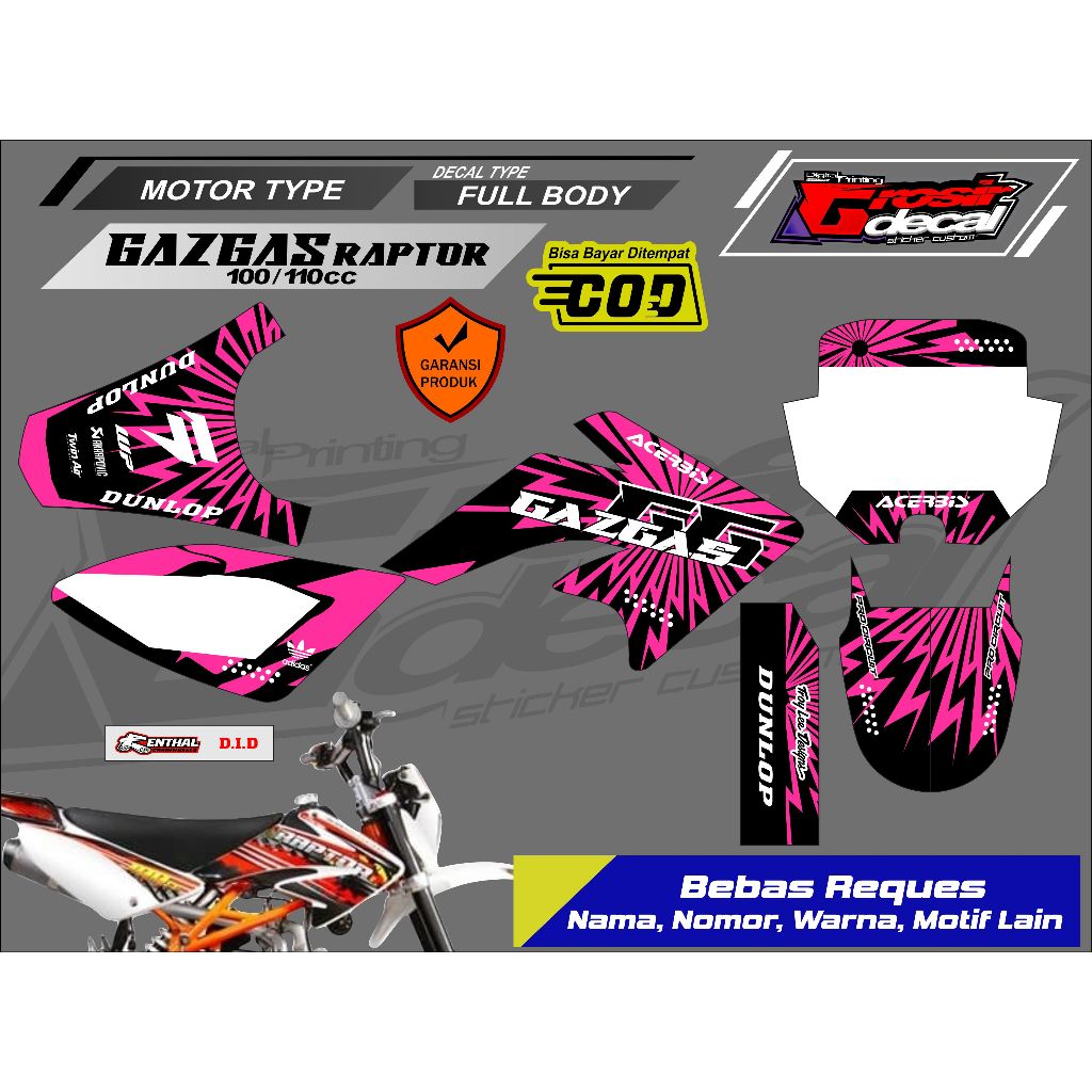 Sticker Stiker Trail Mini Gazgas Raptor 100cc 110cc 125cc Trail Mini CRF 50cc Trail Mini RFZ 70cc Fu