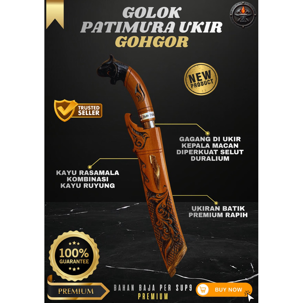 [PANDAI BAJA] GOLOK KEBUN PATIMURA UKIR GOHGOR GOLOK BAJA SUPER TAJAM Baja Per SUP9 Asli Original