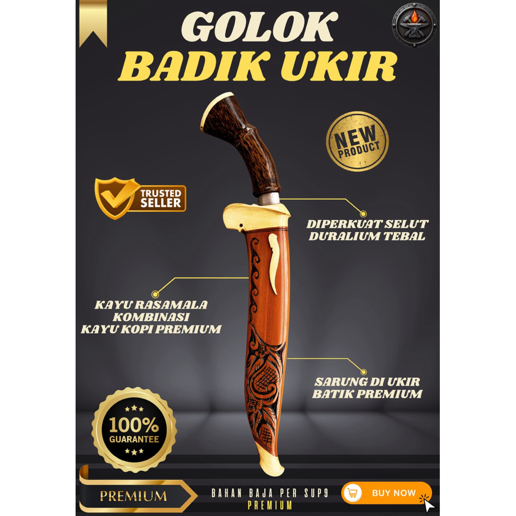 [PANDAI BAJA] GOLOK KEBUN BADIK UKIR GOLOK BAJA SUPER TAJAM Bahan Baja Per SUP9 Asli Original