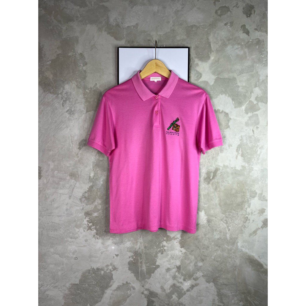 Vintage 90s Balenciaga Sports Golf Embroidery Pink Polo Shirt