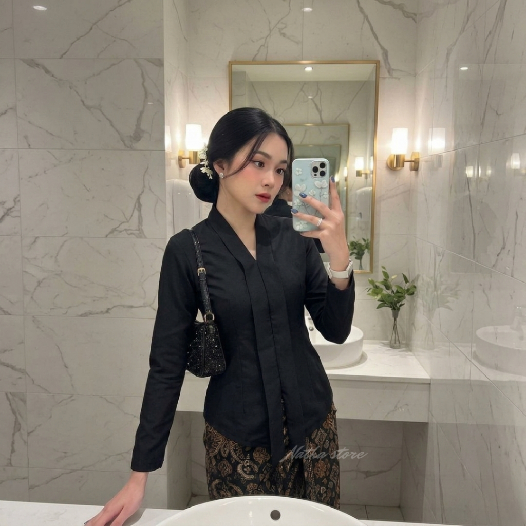 Kebaya Kartini Encim Polos Wanita Lengan Panjang Modern Elegan Kondangan Wisuda Acara Formal Baju Ke