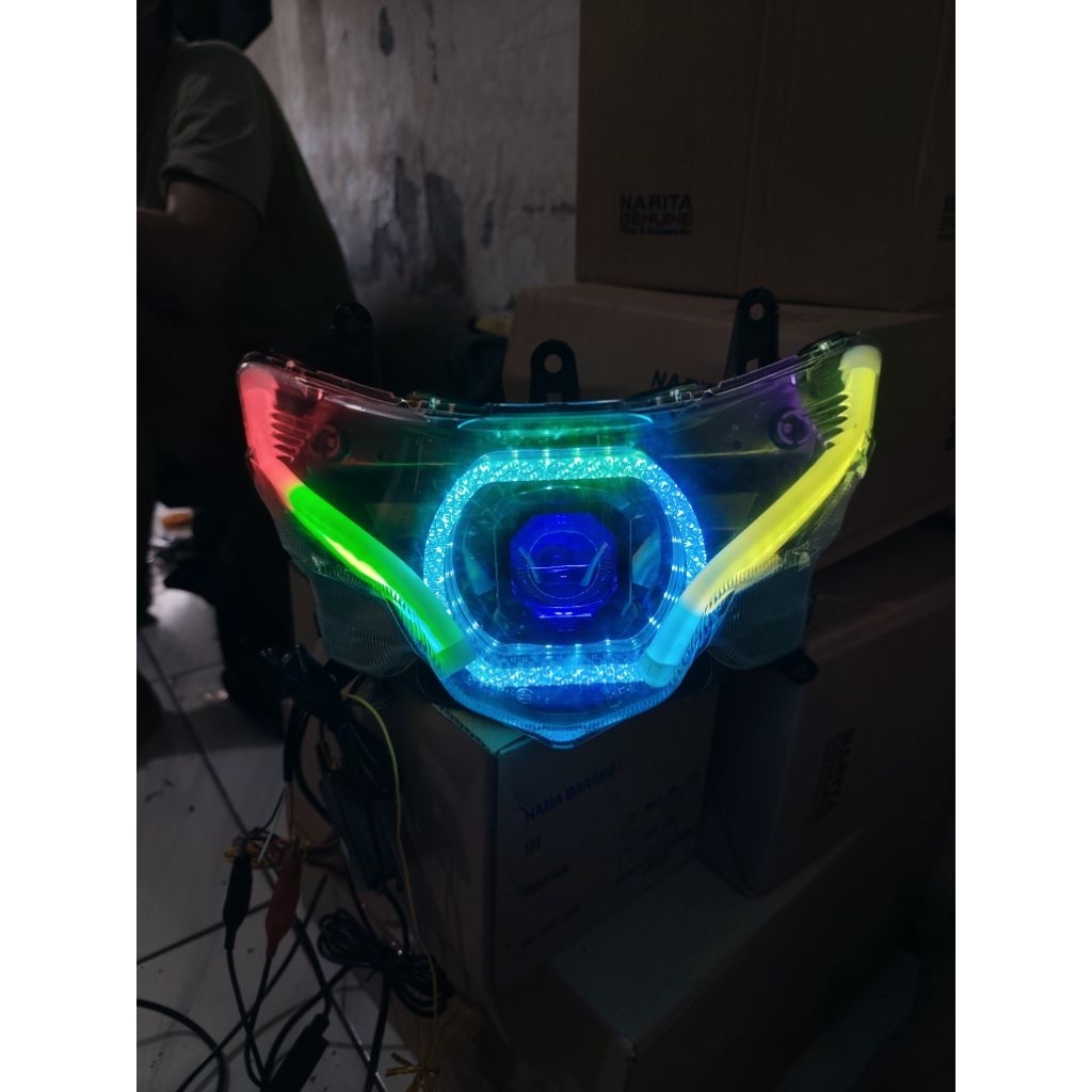 Lampu Reflektor Depan Mio Soul GT 125 blue core Biled kristal RGB + Alis RGB Fulset