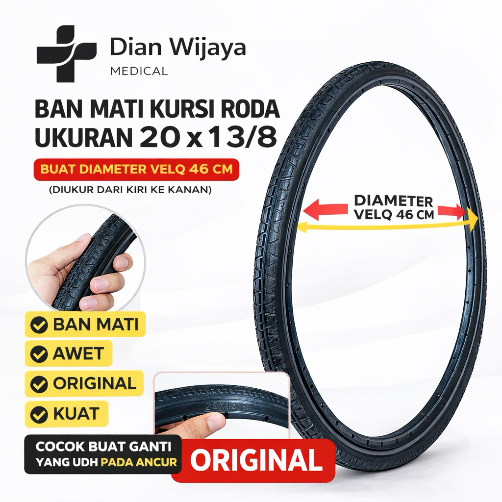 Ban mati Kursi roda 20 diameter velq 46 cm ban mati ukuran 20 original ban mati kursi roda ukuran 20