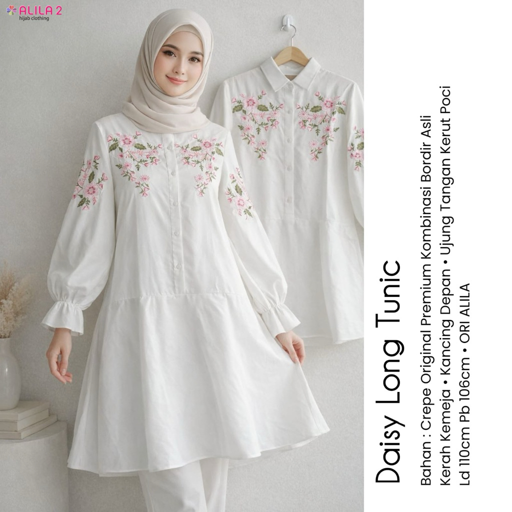 Daisy Long tunik putih bordir asli ld 110 JUMBO / alila