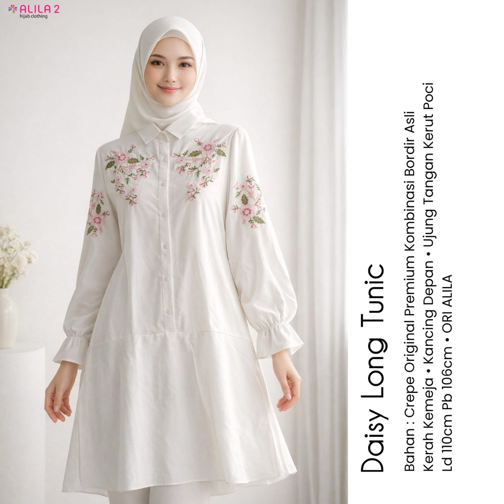 Daicy Long tunik putih bordir asli ld 110 JUMBO / alila