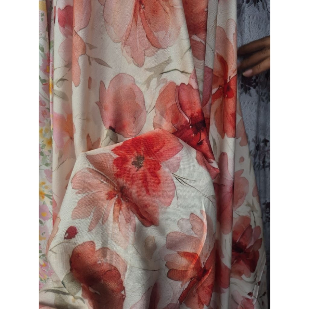 KAIN KATUN RAYON VISCOSE PREMIUM MOTIF BUNGA BESAR - KAIN RAYON MOTIF KEMBANG BESAR HARGA PERSETENGA