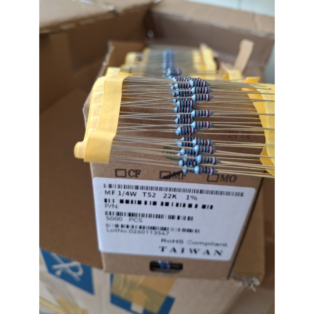 Jannahjwls3 100 Pcs Resistor 1/4 Watt 22K Renteng R 1/4W 22K Kaki Tembaga