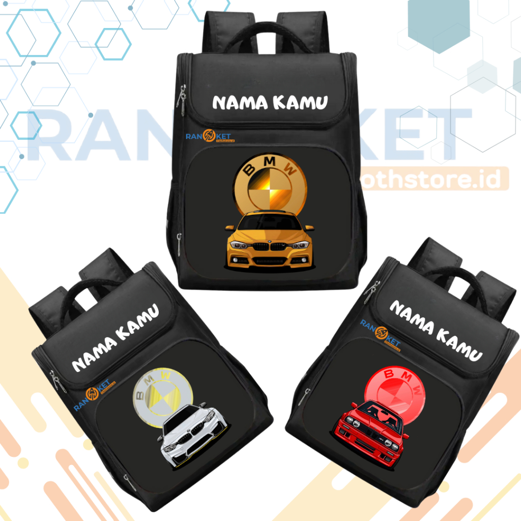 Tas Ransel Sekolah Anak TK/SD Mobil Balap BMW I Tas Sekolah Anak SD/TK Mobil Balap BMW[ Free Nama ]